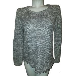 LUCKY BRAND Sweater Women's Size M Brown Ivory Fringe Hem Woven Chunky Knit Top